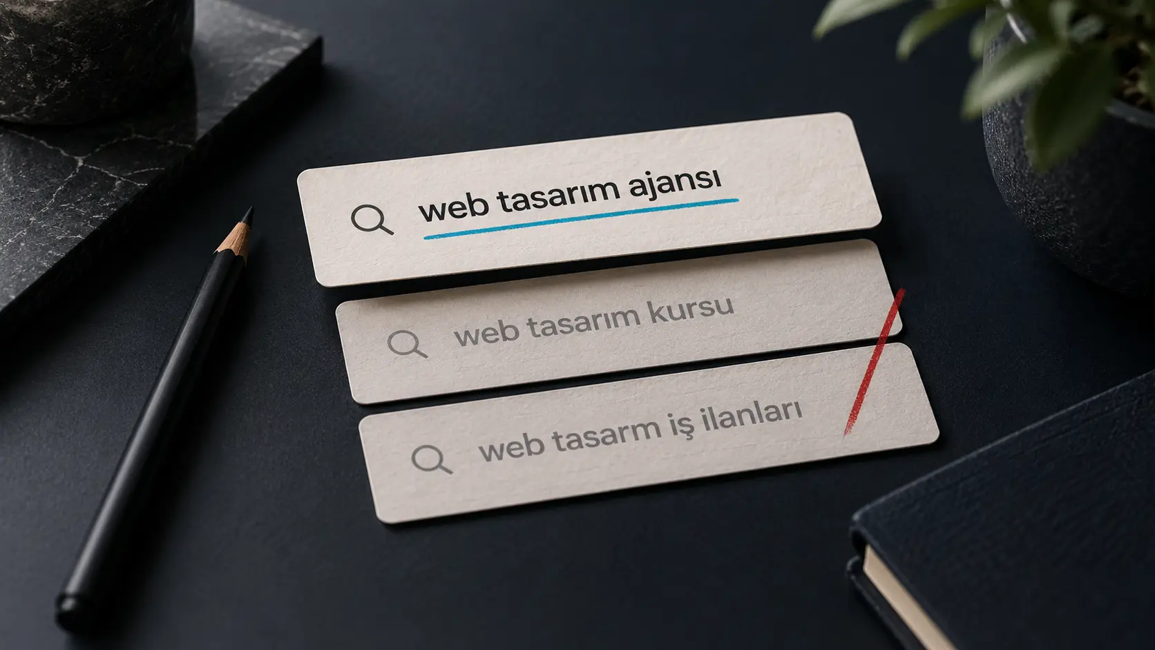 Web tasarım ajansı, kurs ve iş ilanı sorgularının farklı arama niyetlerini gösteren karşılaştırma